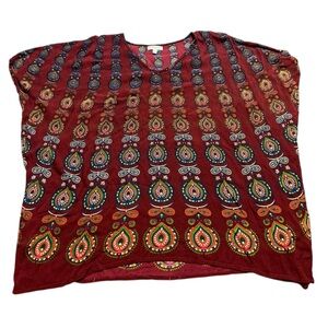 Earthbound Trading‎ Co Red Paisley Bohemian Kimono Top V-Neck Small